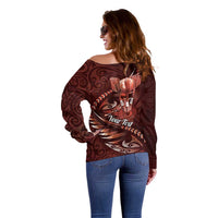 Personalised All Red New Zealand Darts Off Shoulder Sweater Aoteroa Fern Maori Galaxy Style