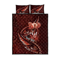 Personalised All Red New Zealand Darts Quilt Bed Set Aoteroa Fern Maori Galaxy Style