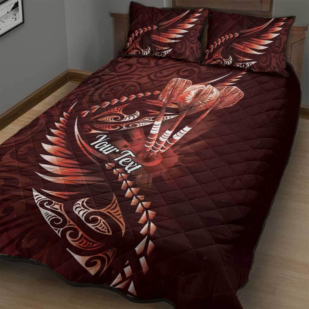 Personalised All Red New Zealand Darts Quilt Bed Set Aoteroa Fern Maori Galaxy Style