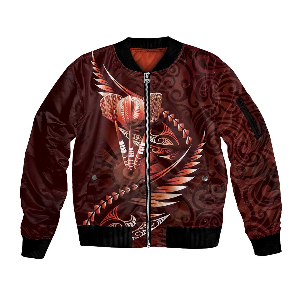 Personalised All Red New Zealand Darts Sleeve Zip Bomber Jacket Aoteroa Fern Maori Galaxy Style