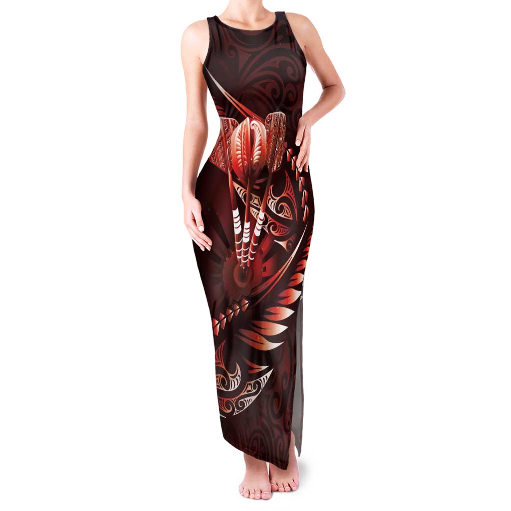 Personalised All Red New Zealand Darts Tank Maxi Dress Aoteroa Fern Maori Galaxy Style