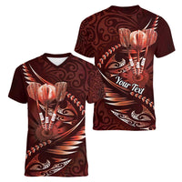 Personalised All Red New Zealand Darts Women V-Neck T-Shirt Aoteroa Fern Maori Galaxy Style