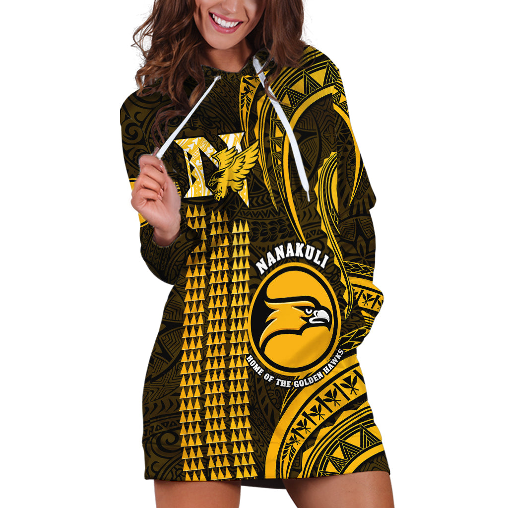 Hawaii Nanakuli High And Intermediate School Hoodie Dress Polynesian Kakau Pattern LT14 Gold - Polynesian Pride