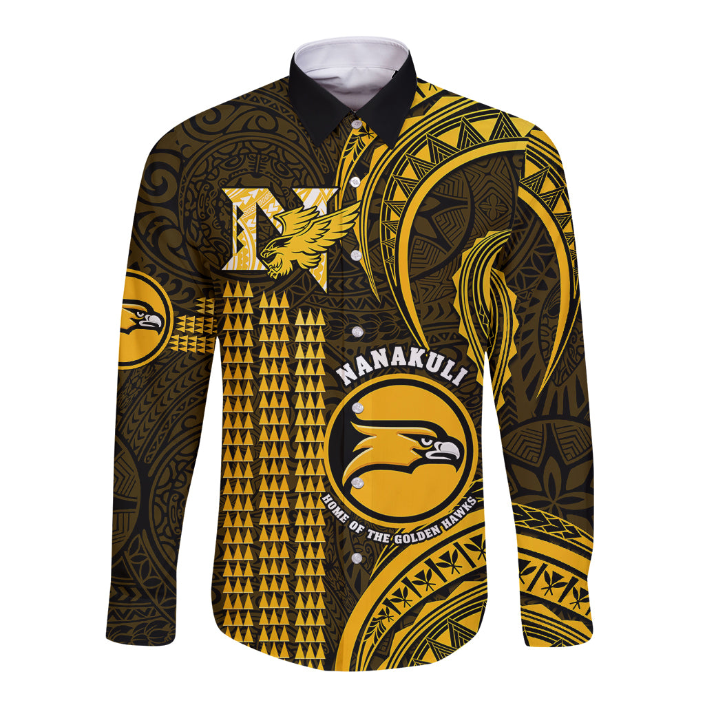 Hawaii Nanakuli High And Intermediate School Long Sleeve Button Shirt Polynesian Kakau Pattern LT14 Unisex Gold - Polynesian Pride