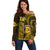 Hawaii Nanakuli High And Intermediate School Off Shoulder Sweater Polynesian Kakau Pattern LT14 Women Gold - Polynesian Pride