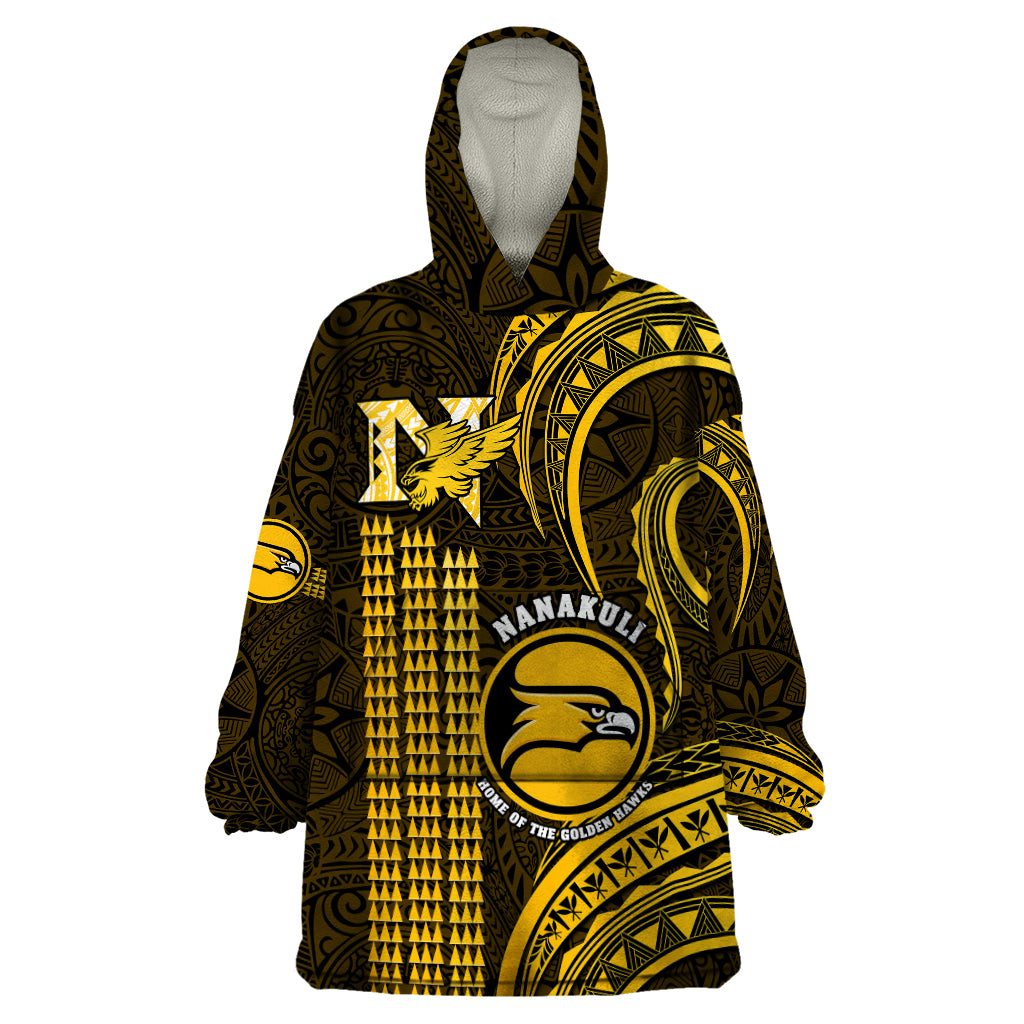 Hawaii Nanakuli High And Intermediate School Wearable Blanket Hoodie Polynesian Kakau Pattern LT14 One Size Gold - Polynesian Pride