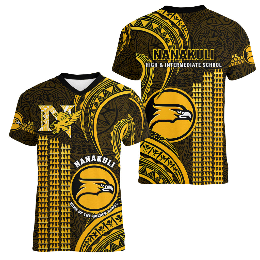 Hawaii Nanakuli High And Intermediate School Women V Neck T Shirt Polynesian Kakau Pattern LT14 - Polynesian Pride