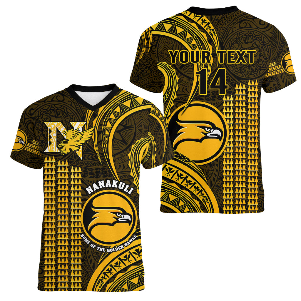 Personalised Hawaii Nanakuli High And Intermediate School Women V Neck T Shirt Polynesian Kakau Pattern LT14 - Polynesian Pride