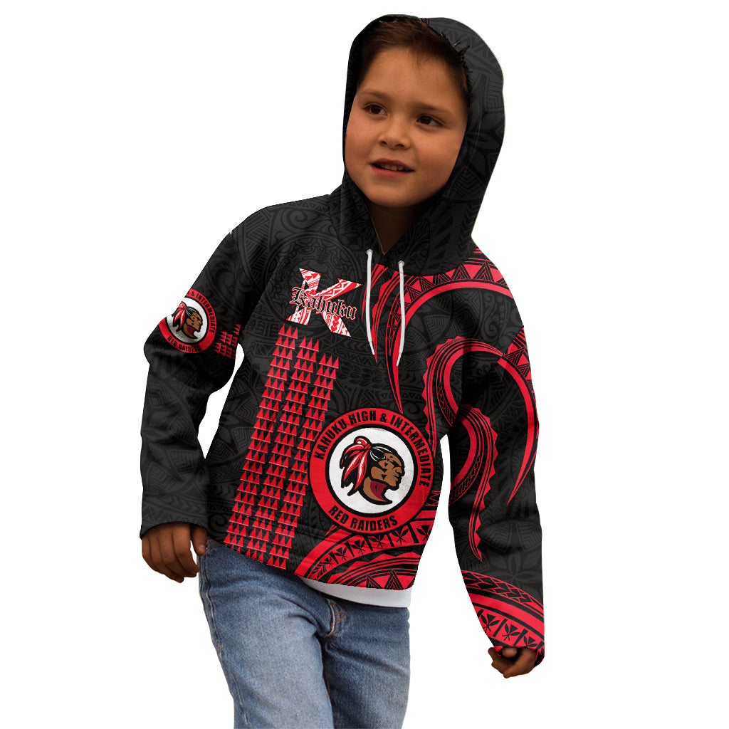 Hawaii Kahuku High And Intermediate School Kid Hoodie Red Raiders Kakau Pattern LT14 - Polynesian Pride