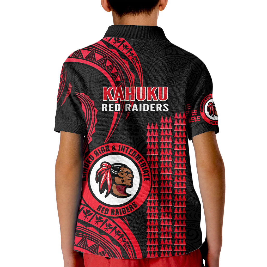 Hawaii Kahuku High And Intermediate School Kid Polo Shirt Red Raiders Kakau Pattern LT14 - Polynesian Pride