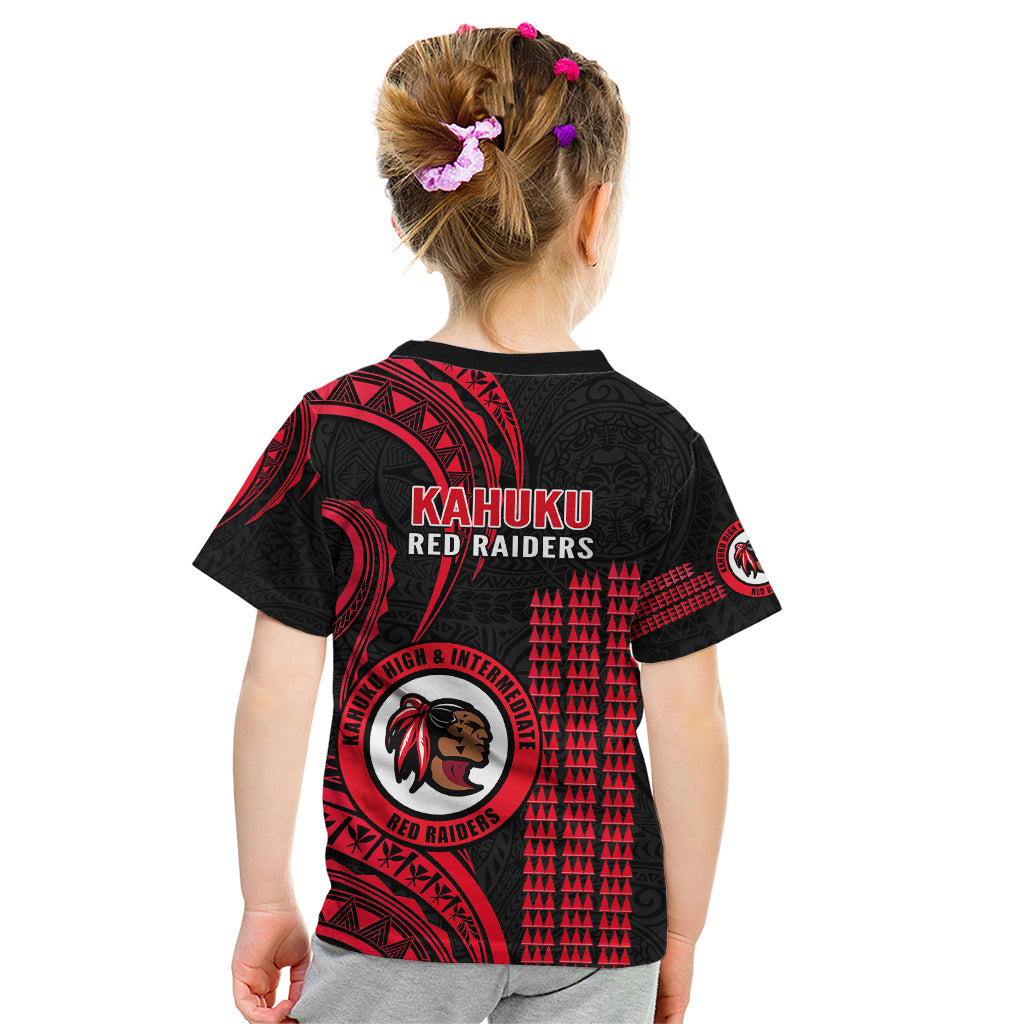 Hawaii Kahuku High And Intermediate School Kid T Shirt Red Raiders Kakau Pattern LT14 - Polynesian Pride