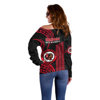 Hawaii Kahuku High And Intermediate School Off Shoulder Sweater Red Raiders Kakau Pattern LT14 - Polynesian Pride
