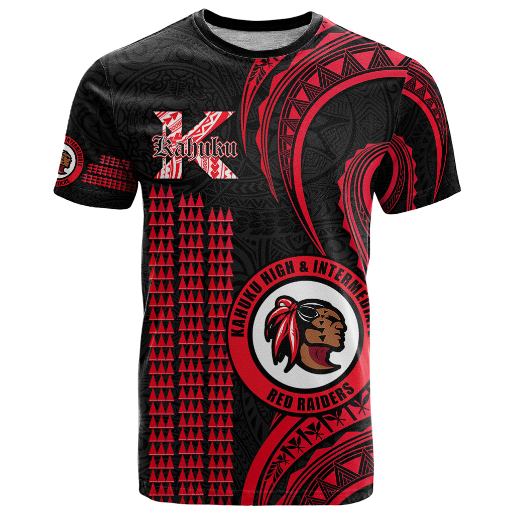 Hawaii Kahuku High and Intermediate School T Shirt Red Raiders Kakau Pattern LT14 Red - Polynesian Pride