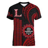 Hawaii Lahainaluna High School Women V Neck T Shirt Polynesian Kakau Pattern LT14 Female Red - Polynesian Pride