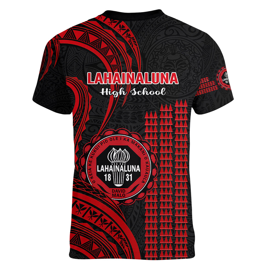Hawaii Lahainaluna High School Women V Neck T Shirt Polynesian Kakau Pattern LT14 - Polynesian Pride