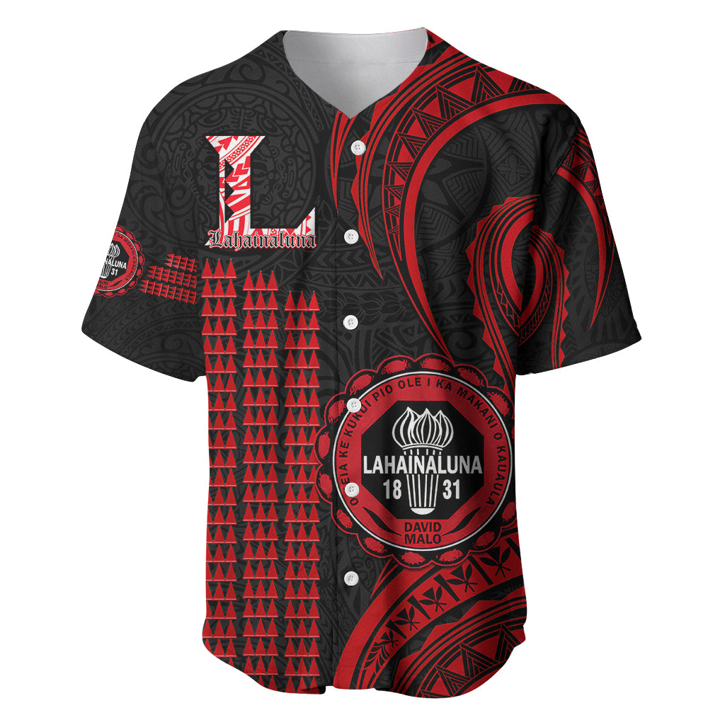 Personalised Hawaii Lahainaluna High School Baseball Jersey Polynesian Kakau Pattern LT14 Red - Polynesian Pride