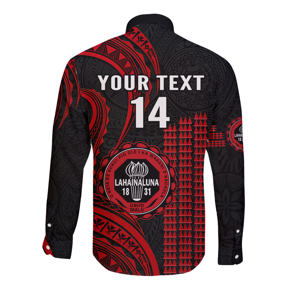 Personalised Hawaii Lahainaluna High School Long Sleeve Button Shirt Polynesian Kakau Pattern LT14 - Polynesian Pride