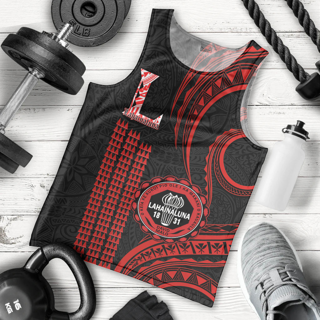 Personalised Hawaii Lahainaluna High School Men Tank Top Polynesian Kakau Pattern LT14 Red - Polynesian Pride