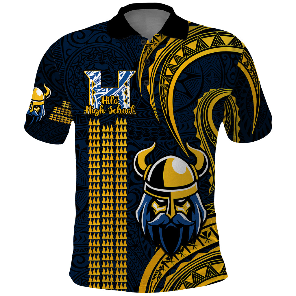 Hawaii Hilo High School Polo Shirt Vikings Polynesian Kakau Pattern LT14 Gold - Polynesian Pride