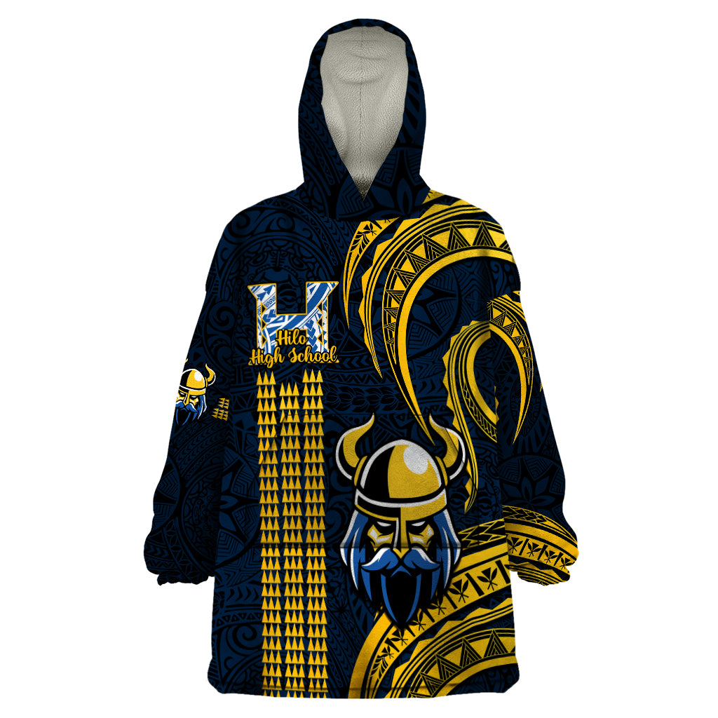 Hawaii Hilo High School Wearable Blanket Hoodie Vikings Polynesian Kakau Pattern LT14 One Size Gold - Polynesian Pride