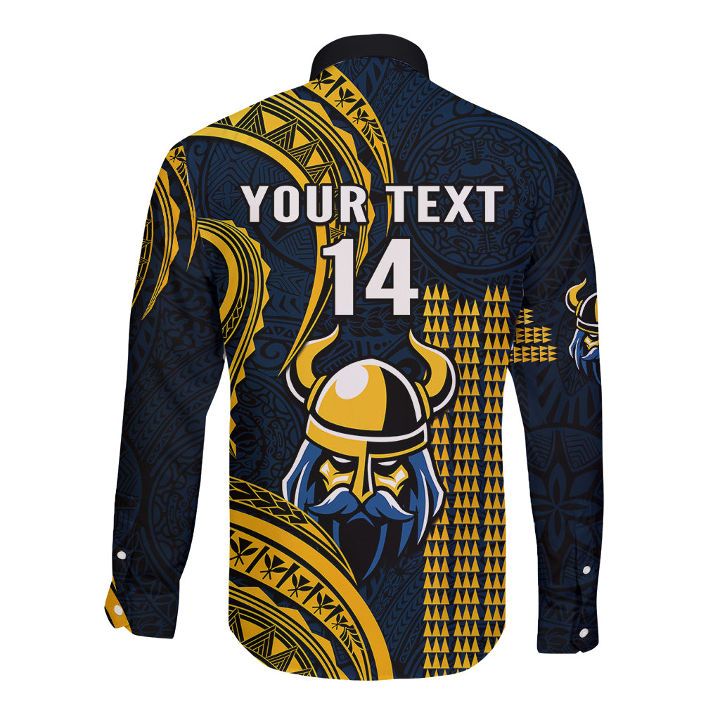 Personalised Hawaii Hilo High School Long Sleeve Button Shirt Vikings Polynesian Kakau Pattern LT14 - Polynesian Pride