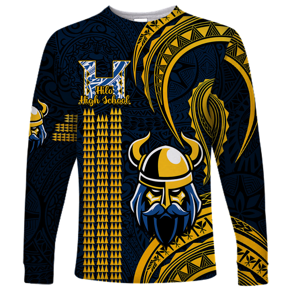 Personalised Hawaii Hilo High School Long Sleeve Shirt Vikings Polynesian Kakau Pattern LT14 Unisex Gold - Polynesian Pride