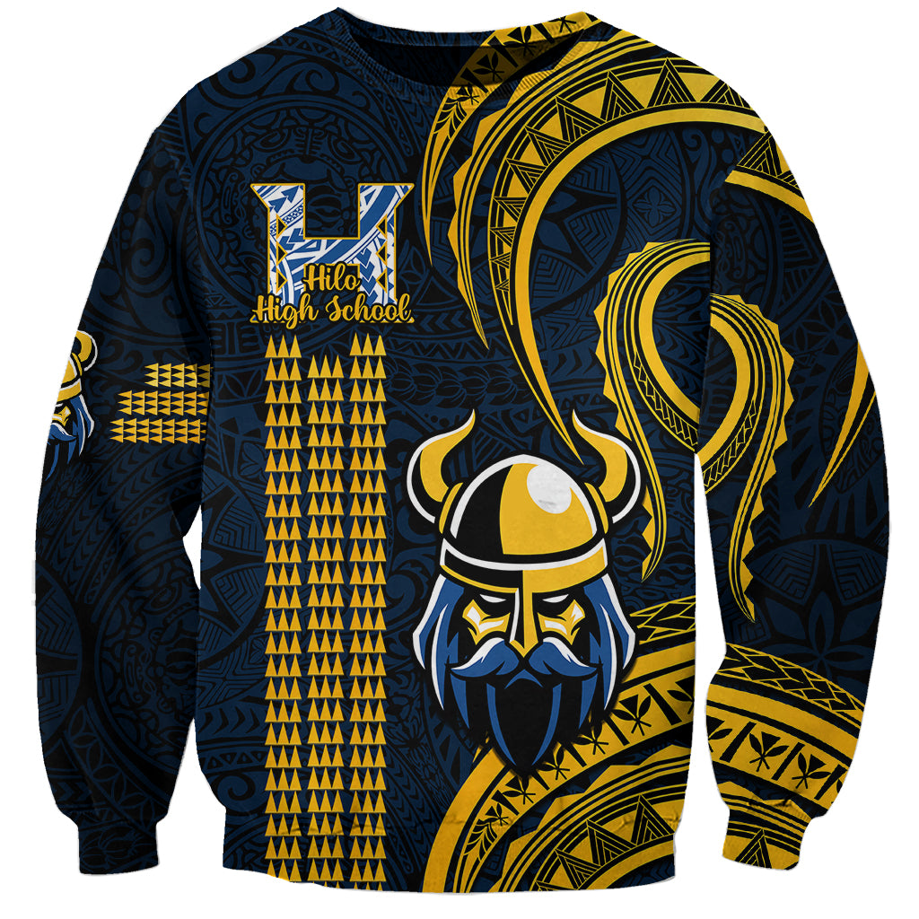Personalised Hawaii Hilo High School Sweatshirt Vikings Polynesian Kakau Pattern LT14 Unisex Gold - Polynesian Pride