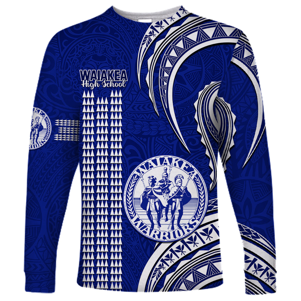 Hawaii Waiakea High School Long Sleeve Shirt Polynesian Kakau Pattern LT14 Unisex Blue - Polynesian Pride