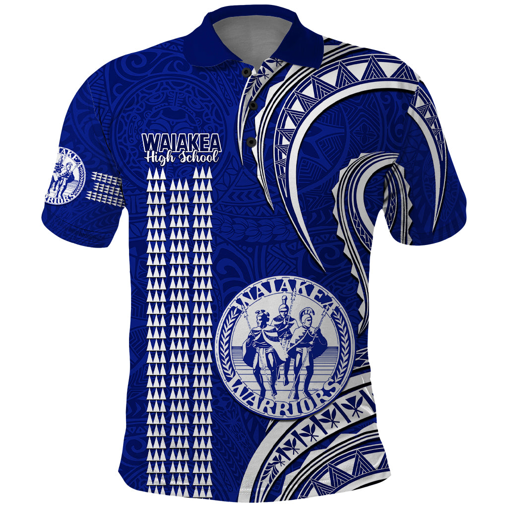 Custom Hawaii Waiakea High School Polo Shirt Polynesian Kakau Pattern LT14 Blue - Polynesian Pride