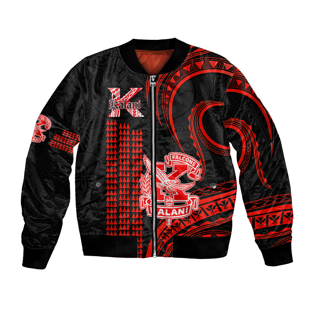 Personalised Hawaii Kalani High School Sleeve Zip Bomber Jacket Polynesian Kakau Pattern LT14 Unisex Red - Polynesian Pride