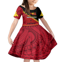 Papua New Guinea Family Matching Off Shoulder Maxi Dress and Hawaiian Shirt Independen Stet bilong Papua Niugini Unique Version LT14 Daughter's Dress Red - Polynesian Pride