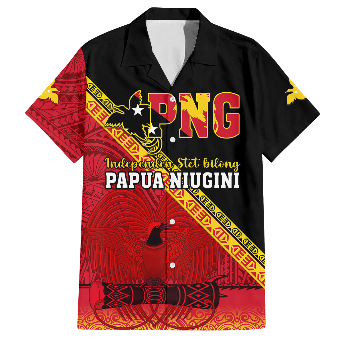 Papua New Guinea Family Matching Off Shoulder Maxi Dress and Hawaiian Shirt Independen Stet bilong Papua Niugini Unique Version LT14 Dad's Shirt - Short Sleeve Red - Polynesian Pride