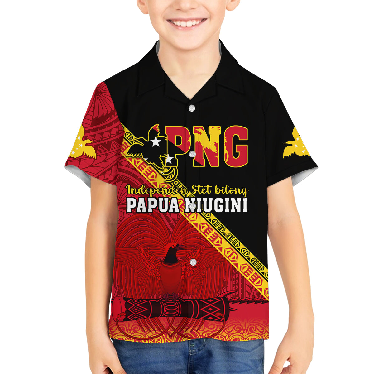 Papua New Guinea Family Matching Puletasi Dress and Hawaiian Shirt Independen Stet bilong Papua Niugini Unique Version LT14 Son's Shirt Red - Polynesian Pride
