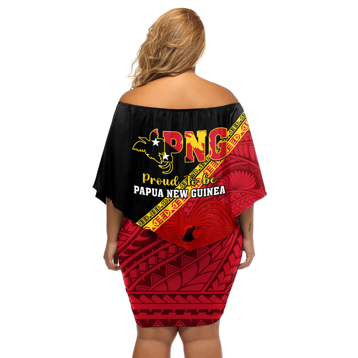 Papua New Guinea Off Shoulder Short Dress Independen Stet bilong Papua Niugini Unique Version LT14 - Polynesian Pride