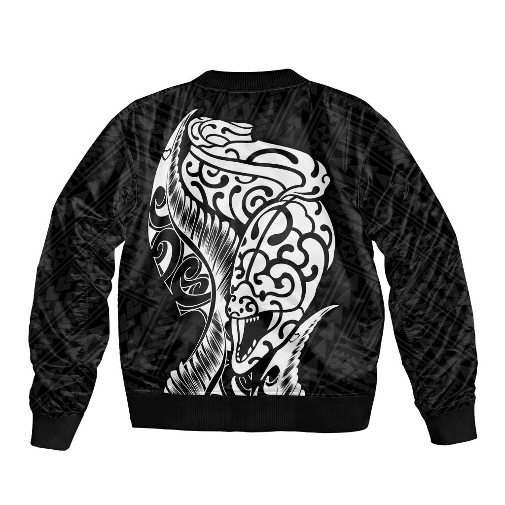 New Zealand Eel Bomber Jacket Tuna Aotearoa Maori Patten - Black