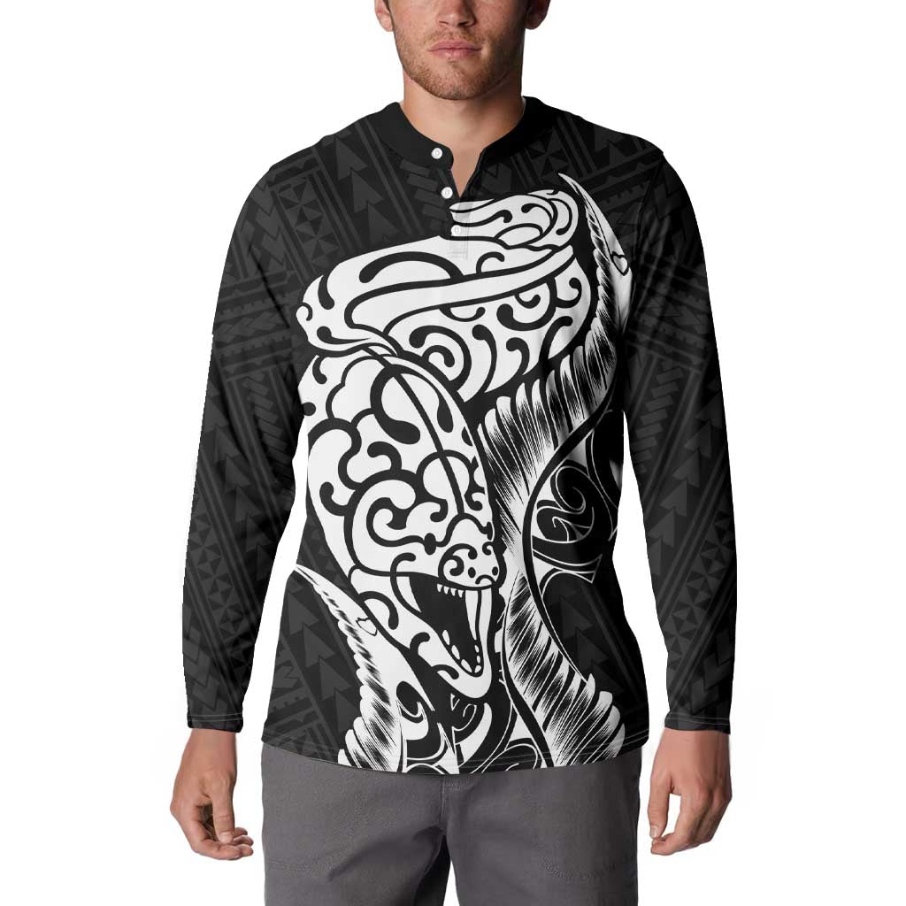 New Zealand Eel Button Sweatshirt Tuna Aotearoa Maori Patten - Black LT14 - Polynesian Pride