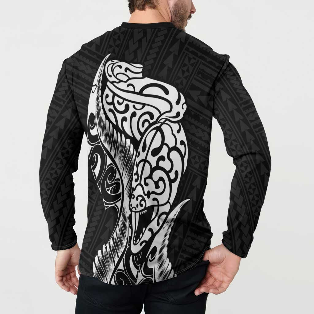 New Zealand Eel Button Sweatshirt Tuna Aotearoa Maori Patten - Black LT14 - Polynesian Pride