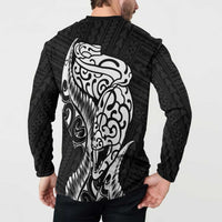 New Zealand Eel Button Sweatshirt Tuna Aotearoa Maori Patten - Black LT14 - Polynesian Pride