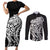 New Zealand Eel Couples Matching Short Sleeve Bodycon Dress and Long Sleeve Button Shirt Tuna Aotearoa Maori Patten - Black