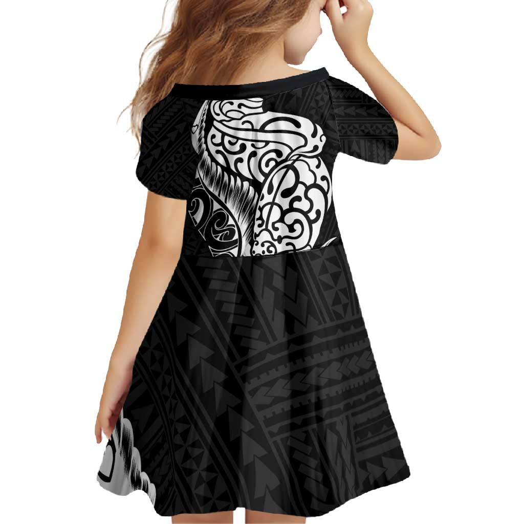 New Zealand Eel Family Matching Long Sleeve Bodycon Dress and Hawaiian Shirt Tuna Aotearoa Maori Patten - Black