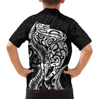 New Zealand Eel Family Matching Off Shoulder Maxi Dress and Hawaiian Shirt Tuna Aotearoa Maori Patten - Black LT14 - Polynesian Pride