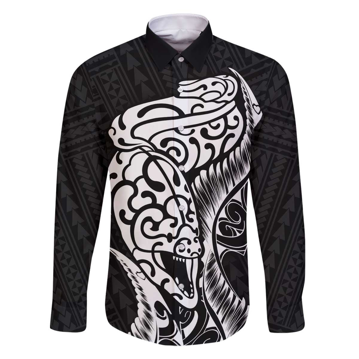New Zealand Eel Family Matching Off Shoulder Short Dress and Hawaiian Shirt Tuna Aotearoa Maori Patten - Black LT14 Dad's Shirt - Long Sleeve Black - Polynesian Pride