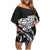 New Zealand Eel Family Matching Off Shoulder Short Dress and Hawaiian Shirt Tuna Aotearoa Maori Patten - Black