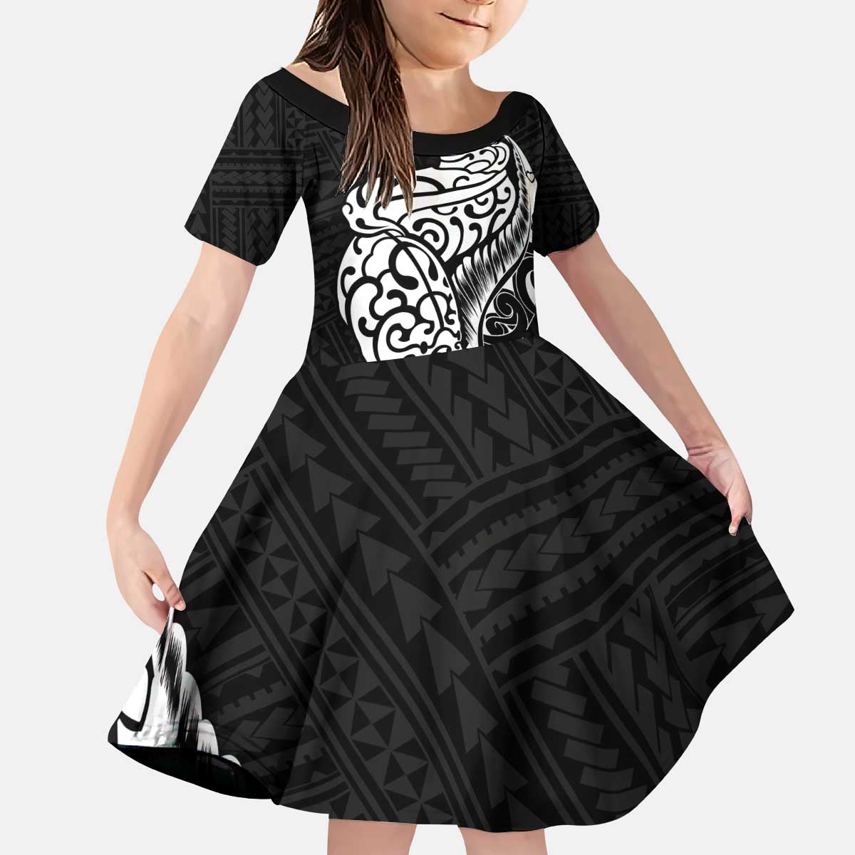 New Zealand Eel Family Matching Puletasi and Hawaiian Shirt Tuna Aotearoa Maori Patten - Black