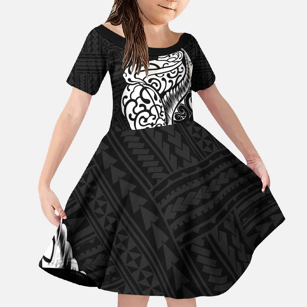 New Zealand Eel Family Matching Short Sleeve Bodycon Dress and Hawaiian Shirt Tuna Aotearoa Maori Patten - Black