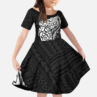 New Zealand Eel Family Matching Short Sleeve Bodycon Dress and Hawaiian Shirt Tuna Aotearoa Maori Patten - Black