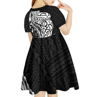 New Zealand Eel Kid Short Sleeve Dress Tuna Aotearoa Maori Patten - Black