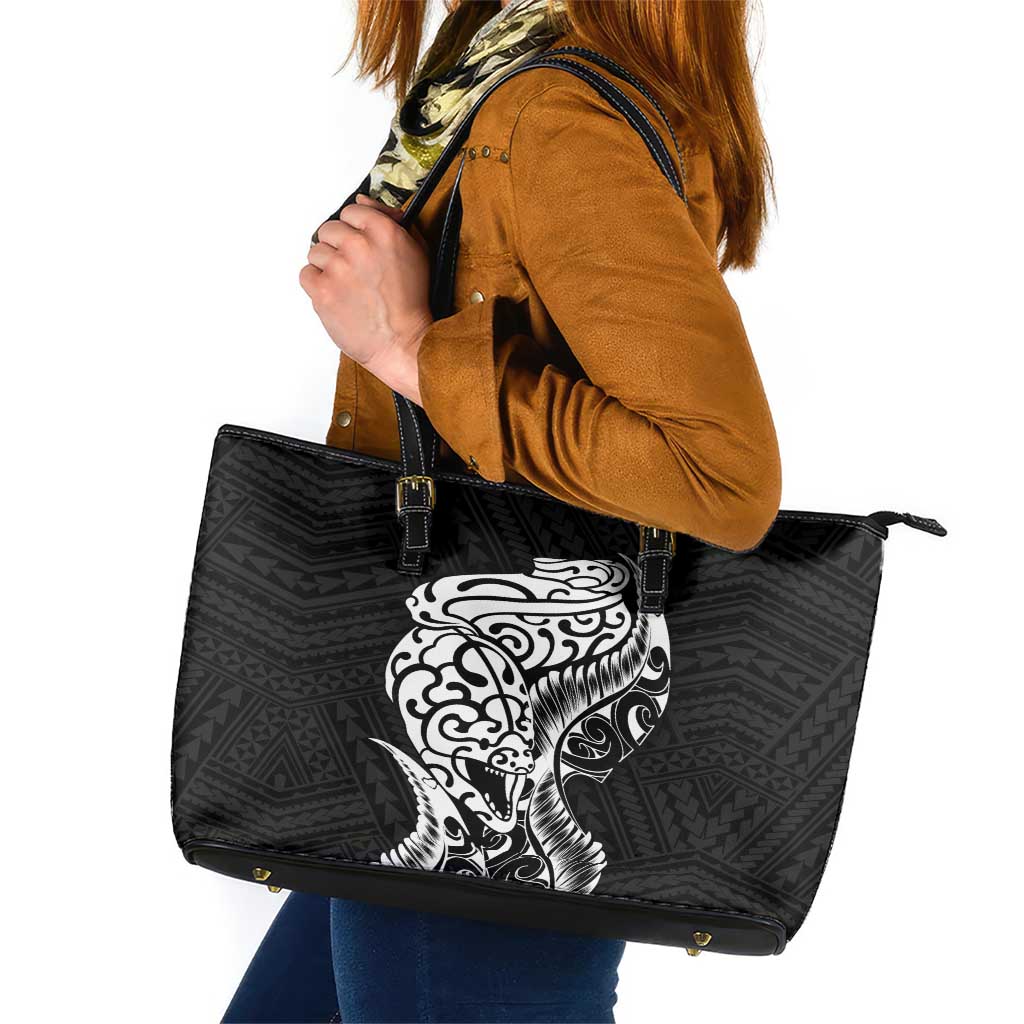 New Zealand Eel Leather Tote Bag Tuna Aotearoa Maori Patten - Black LT14 Black - Polynesian Pride