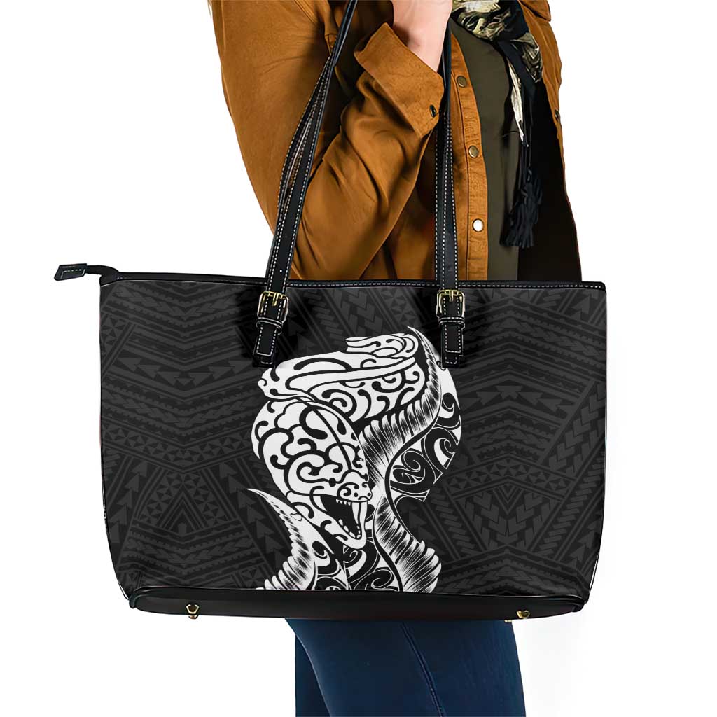 New Zealand Eel Leather Tote Bag Tuna Aotearoa Maori Patten - Black LT14 - Polynesian Pride