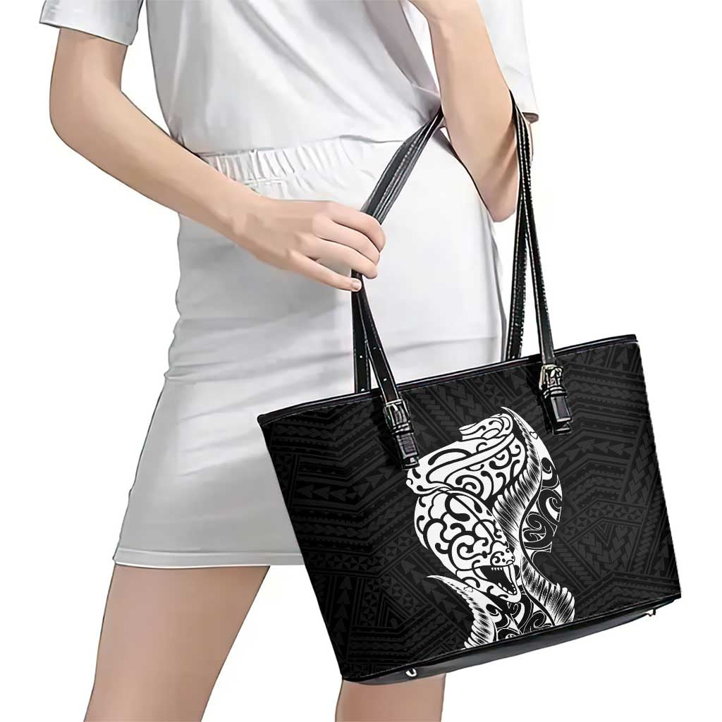 New Zealand Eel Leather Tote Bag Tuna Aotearoa Maori Patten - Black LT14 - Polynesian Pride